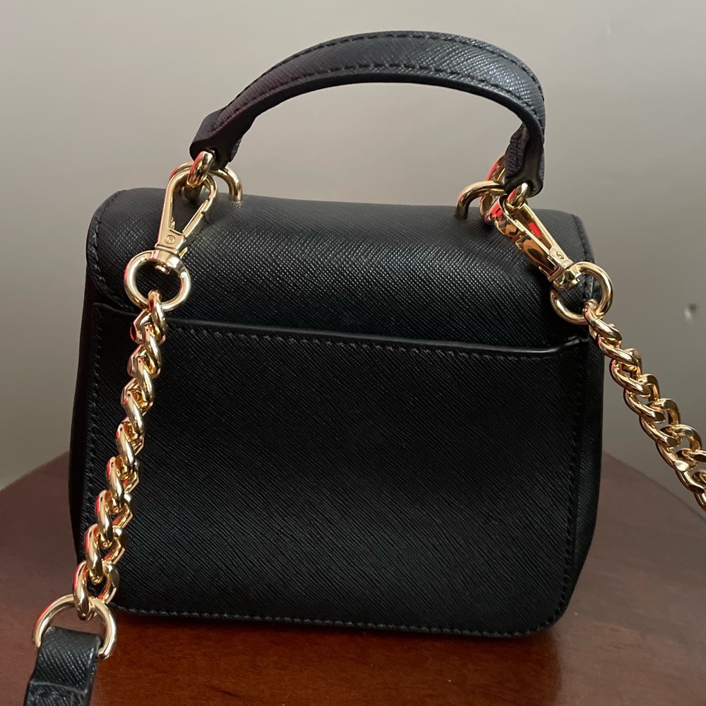 Michael Kors Bridgette Mini Crossbody Shoulder Bag Black Saffiano Leather Gold - Picture 6 of 12